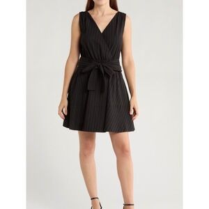 Derek Lam 10 Crosby‎ Black Cotton Chevron Stripe V-Neck Mini Dress Size 2 NEW